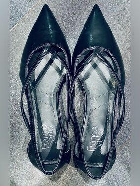 Franco Sarto Black Pointed Toe Strappy Flats with Cross Straps Micro Heel Sz 9.5